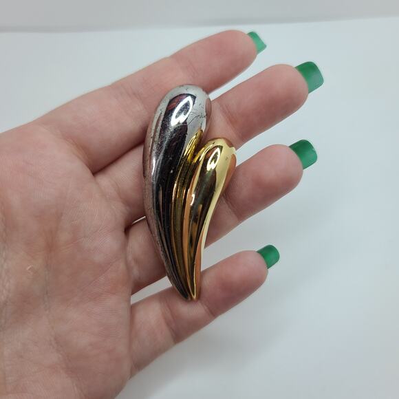 Givenchy Vintage Gold & Silver Brooch Pin 2 Tone Double Teardrop Pear Shape - Picture 2 of 4